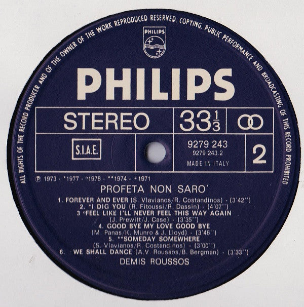 Demis Roussos : Profeta Non Sarò (LP, Comp)