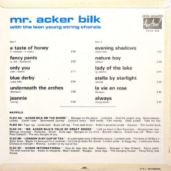 Acker Bilk : Mr Acker Bilk With The Leon Young String Chorale (LP, Album)