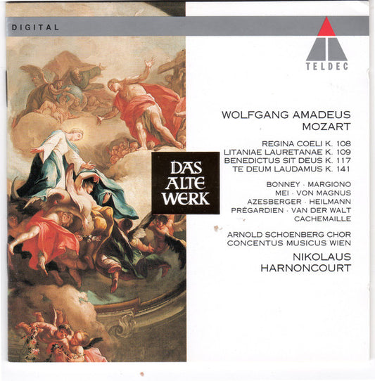 Wolfgang Amadeus Mozart, Barbara Bonney, Charlotte Margiono, Eva Mei, Elisabeth Von Magnus, Kurt Azesberger, Uwe Heilmann, Christoph Prégardien, Deon van der Walt, Gilles Cachemaille, Arnold Schoenberg Chor, Concentus Musicus Wien, Nikolaus Harnoncourt : Mozart: Litanie K. 109 ; Regina Coeli K. 108 ; Concentus Musicus Wien ; Harnoncourt (CD, Album)