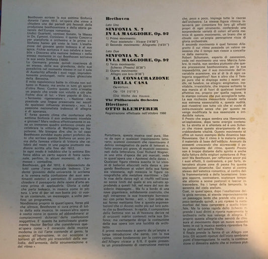 Otto Klemperer, Philharmonia Orchestra, Ludwig van Beethoven : Sinfonia N.7 In La Maggiore Op.92 - Ouverture : Consacrazione Della Casa  (LP, Album, Gat)