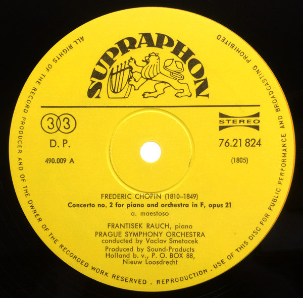 Frédéric Chopin, František Rauch, The Prague Symphony Orchestra / Václav Smetáček : Concerto No. 2 For Piano And Orchestra (LP)