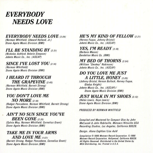 Gladys Knight And The Pips : Everybody Needs Love /  If I Were Your Woman  (CD, Comp)