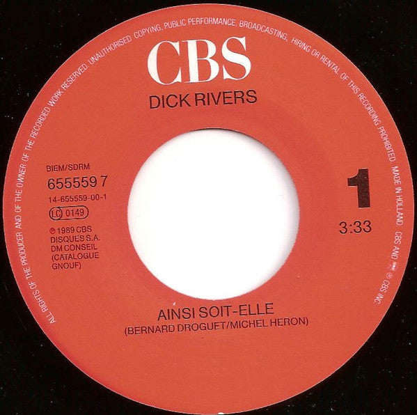 Dick Rivers : Ainsi Soit-elle (7", Single)