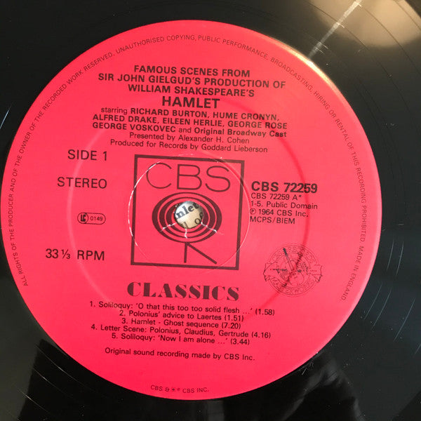 Various : Famous Scenes From Sir John Gielgud's Production Of William Shakespeare's Hamlet (LP, Album)