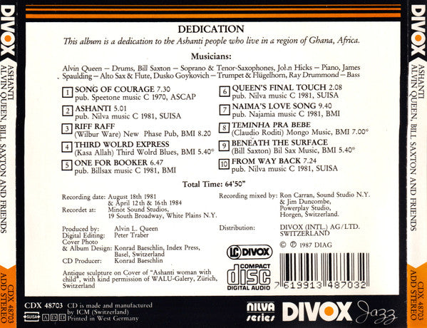 Alvin Queen, Bill Saxton : Ashanti (CD, Comp, RE)