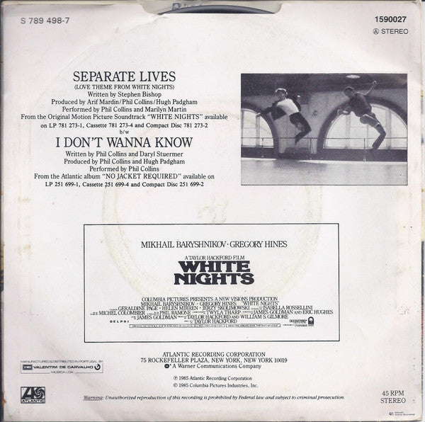 Phil Collins & Marilyn Martin : Separate Lives (Love Theme From White Nights) (7", Single)