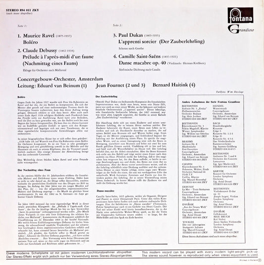 Maurice Ravel / Claude Debussy / Paul Dukas / Camille Saint-Saëns, Concertgebouworkest, Eduard van Beinum / Jean Fournet / Bernard Haitink : Boléro/ Prélude À L'après-Midi D'un Faune / L'apprenti Sorcier/ Danse Macabre (LP, Comp)