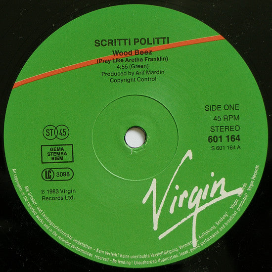 Scritti Politti : Wood Beez (Pray Like Aretha Franklin) (12", Single)