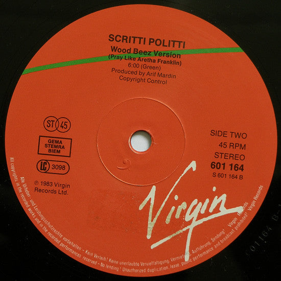 Scritti Politti : Wood Beez (Pray Like Aretha Franklin) (12", Single)