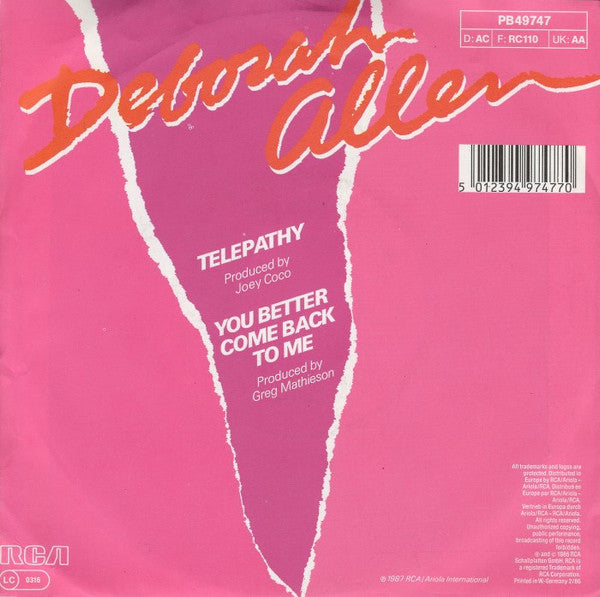 Deborah Allen : Telepathy (7", Single)