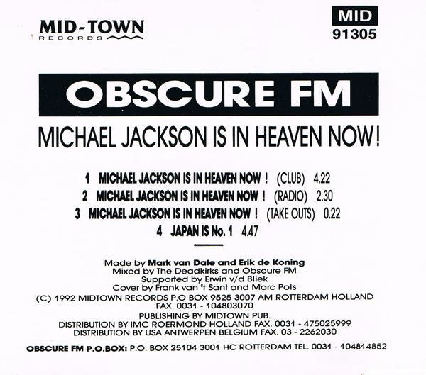 Obscure FM : Michael Jackson Is In Heaven Now ! (CD, Maxi)