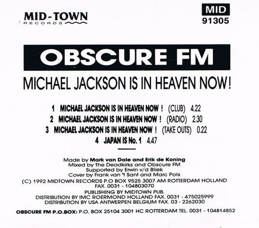 Obscure FM : Michael Jackson Is In Heaven Now ! (CD, Maxi)