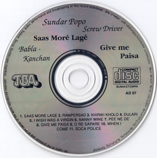 Sundar Popo / Babla & Kanchan : Screwdriver / Give Me Paisa (CD, Comp)