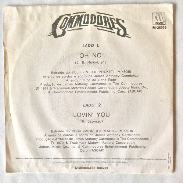 Commodores : Oh No (7", Single)
