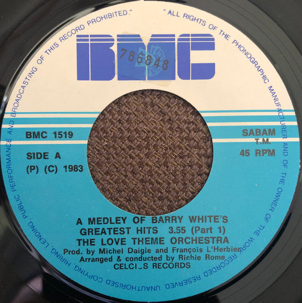 The Love Theme Orchestra : A Medley Of Barry White's Greatest Hits (7")