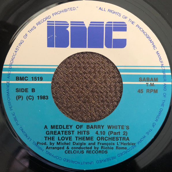 The Love Theme Orchestra : A Medley Of Barry White's Greatest Hits (7")