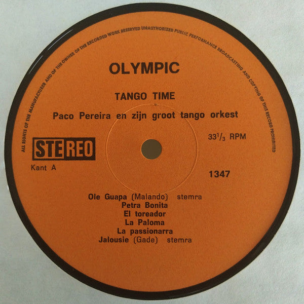 Paco Pereira En Zijn Groot Tango Orkest : Tango Time (LP, Album)