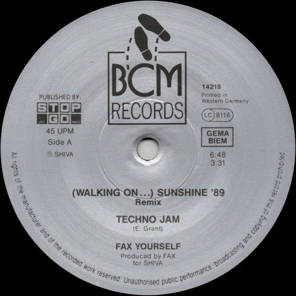 Fax Yourself : (Walking On) Sunshine 89 (The Remix) (12")