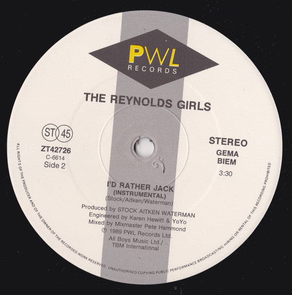 The Reynolds Girls : I'd Rather Jack (12", Maxi)