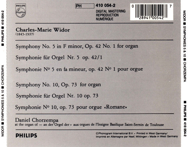Charles-Marie Widor – Daniel Chorzempa : Symphonies No. 5 & No. 10 "Romane" (CD, Blu)