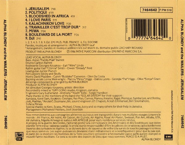 Alpha Blondy And The Wailers : Jérusalem (CD, Album, RE)
