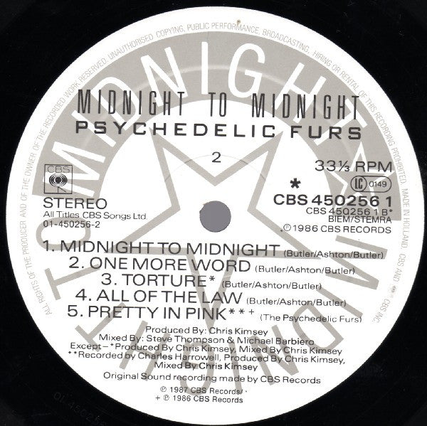 The Psychedelic Furs : Midnight To Midnight (LP, Album)
