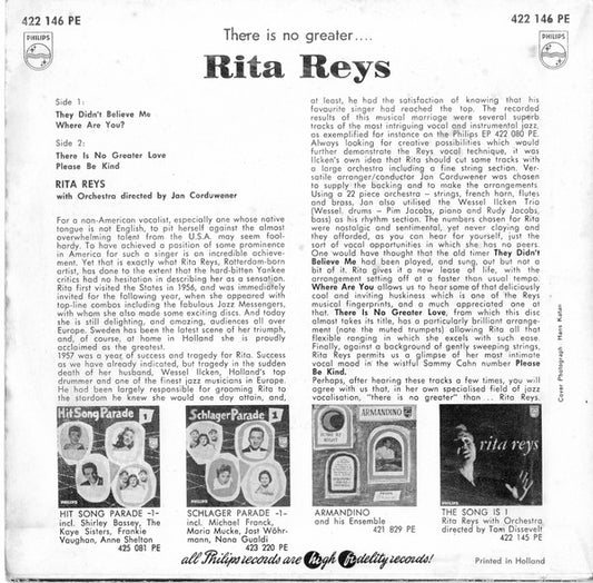 Rita Reys : There Is No Greater Love (7", EP)