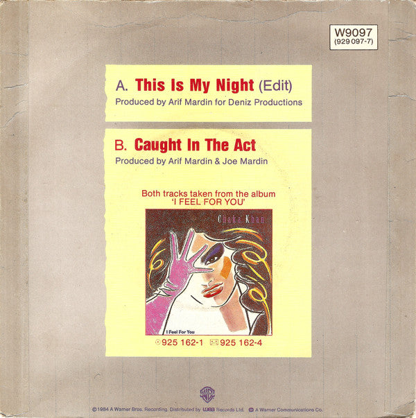 Chaka Khan : This Is My Night (7", Single, Blu)
