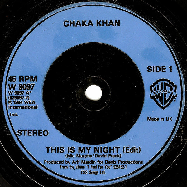 Chaka Khan : This Is My Night (7", Single, Blu)