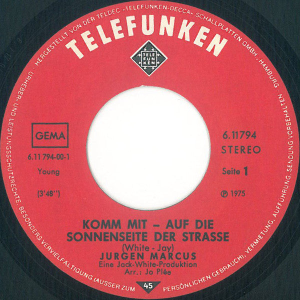 Jürgen Marcus : Komm Mit - Auf Die Sonnenseite Der Straße (7", Single)