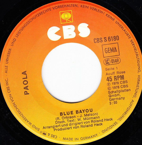 Paola (2) : Blue Bayou (7", Single)