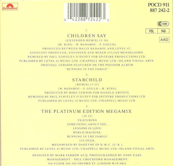 Level 42 : Children Say (CD, Single)