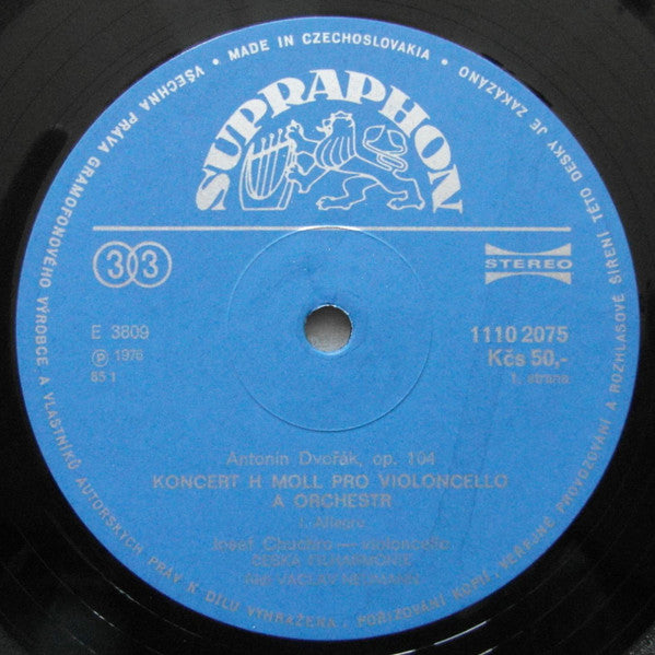 Antonín Dvořák - Josef Chuchro with Václav Neumann cond. The Czech Philharmonic Orchestra : Op. 104 - Koncert H Moll Pro Violoncello A Orchestr (LP)