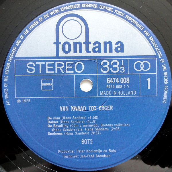 Bots : Van Kwaad Tot Erger (LP, Album)