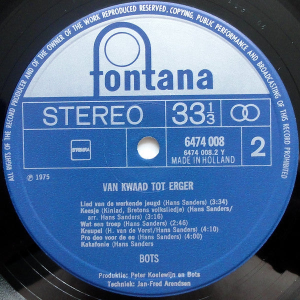 Bots : Van Kwaad Tot Erger (LP, Album)