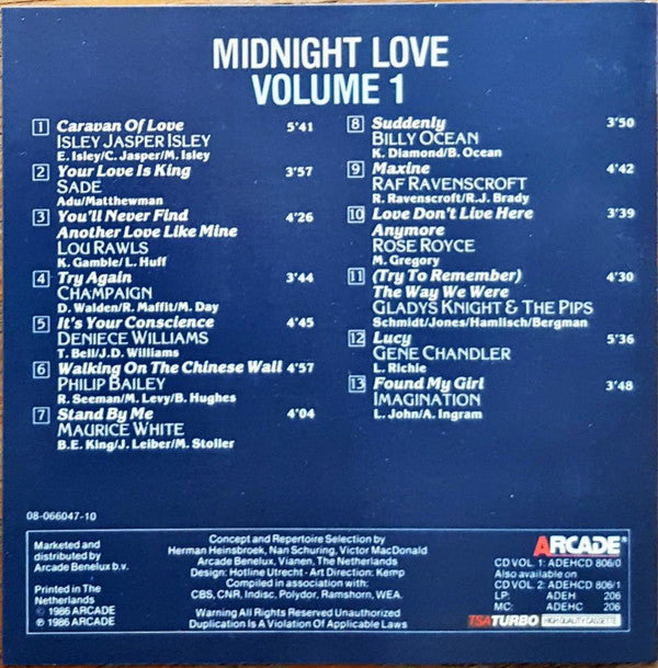 Various : Midnight Love (13 Beautiful Love Songs)  Volume 1 (CD, Comp)