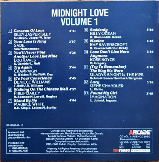 Various : Midnight Love (13 Beautiful Love Songs)  Volume 1 (CD, Comp)
