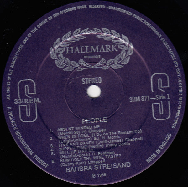 Barbra Streisand : People (LP, Album, RE)