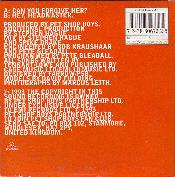 Pet Shop Boys : Can You Forgive Her? (CD, Single, Car)
