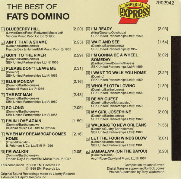 Fats Domino : The Best Of Fats Domino (CD, Comp)