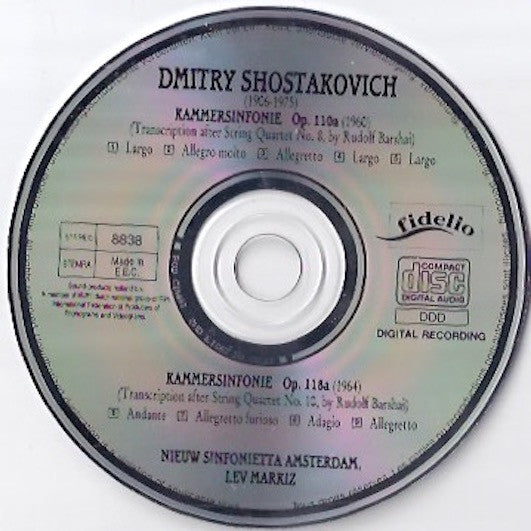 Dmitri Shostakovich, Nieuw Sinfonietta Amsterdam, Lev Markiz : Kammersinfonie Opus 110a - Kammersinfonie Opus 118a (CD, Album)