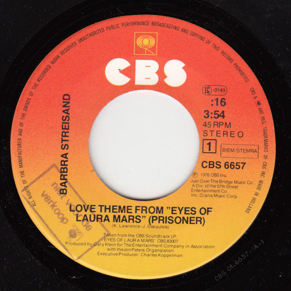 Barbra Streisand : Love Theme From "Eyes Of Laura Mars" (Prisoner) (7", Single)