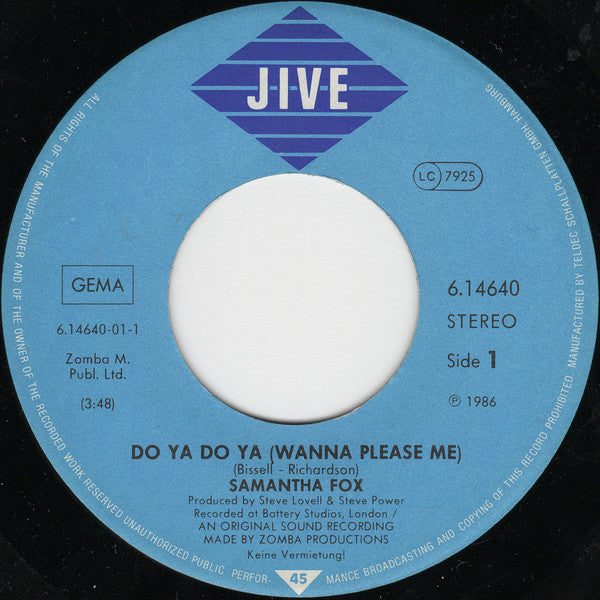 Samantha Fox : Do Ya Do Ya (Wanna Please Me) (7", Single)