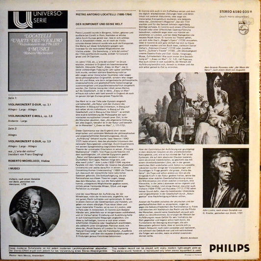 Pietro Antonio Locatelli, I Musici, Roberto Michelucci : L'arte Del Violino (LP)