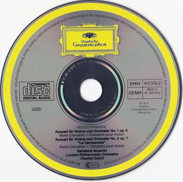 Niccolò Paganini - Salvatore Accardo, London Philharmonic Orchestra, Charles Dutoit : Violinkonzerte Nos. 1 & 2 = Violin Concertos = Concertos Pour Violon (CD, Comp)