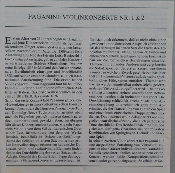 Niccolò Paganini - Salvatore Accardo, London Philharmonic Orchestra, Charles Dutoit : Violinkonzerte Nos. 1 & 2 = Violin Concertos = Concertos Pour Violon (CD, Comp)