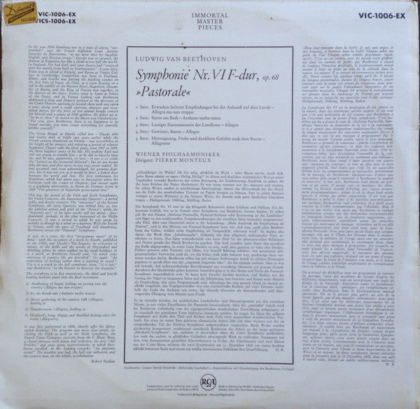 Ludwig van Beethoven, Wiener Philharmoniker, Pierre Monteux : Symphony No. VI "Pastoral" (LP, Mono)