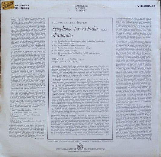 Ludwig van Beethoven, Wiener Philharmoniker, Pierre Monteux : Symphony No. VI "Pastoral" (LP, Mono)