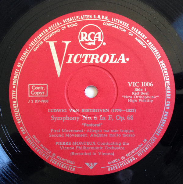 Ludwig van Beethoven, Wiener Philharmoniker, Pierre Monteux : Symphony No. VI "Pastoral" (LP, Mono)