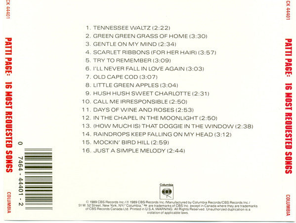 Patti Page : 16 Most Requested Songs (CD, Comp, RE, RM)